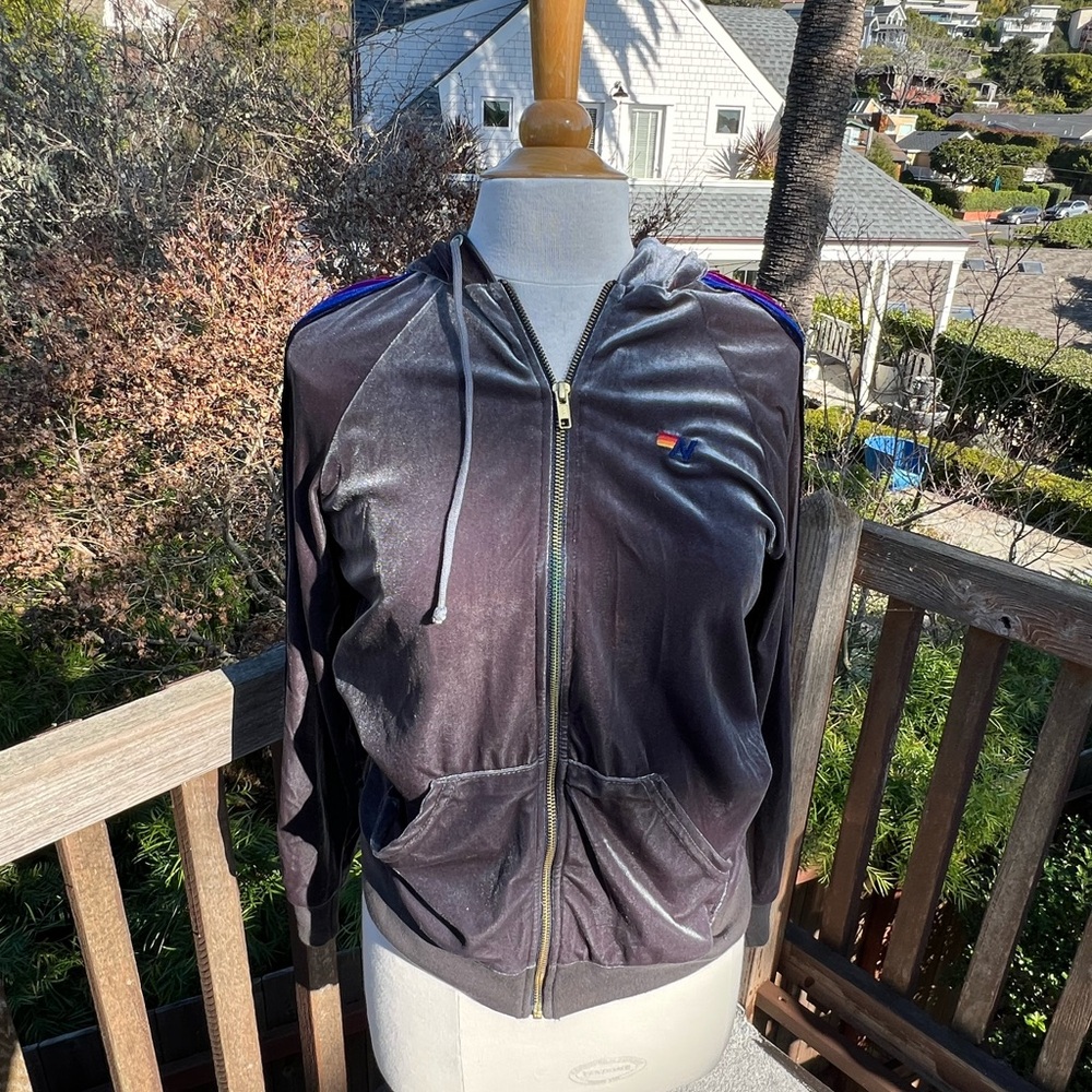 RARE - AVIATOR  NATION Women’s Velour Track Jacket Grey with stripes  - Small